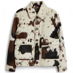 Bernardo Cow Print Faux Fur Jacket